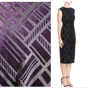 Vince Camuto Burnout Velvet Art Deco Deep Purple Sheath Midi Dress Size 10